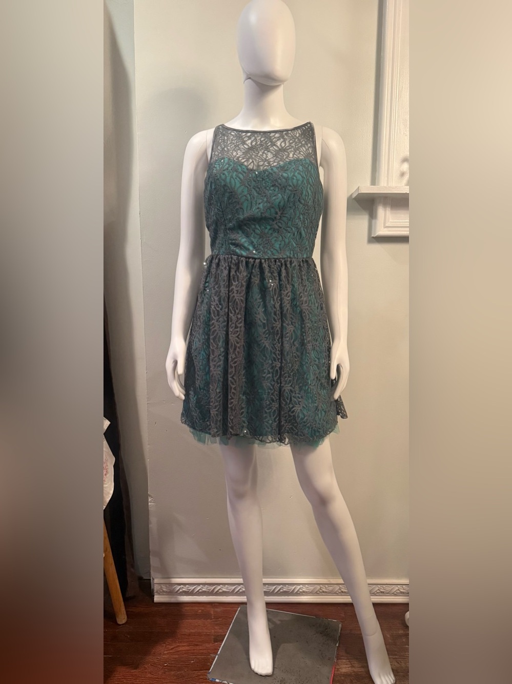 Ruby Rox Teal Lace Overlay Party Dress